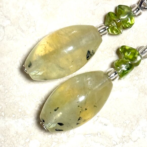 2/$20, Genuine Green Peridot & Yellow Prehnite Sterling Silver Dangle Earrings - Picture 4 of 11